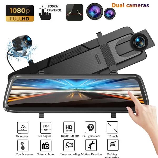 10-дюймовый IPS полный сенсорный экран 1080P видеорегистратор Автомобильный видеорегистратор камера заднего вида видеорегистратор G-сенсор парковочный монитор 10 inch recorder чёрный
