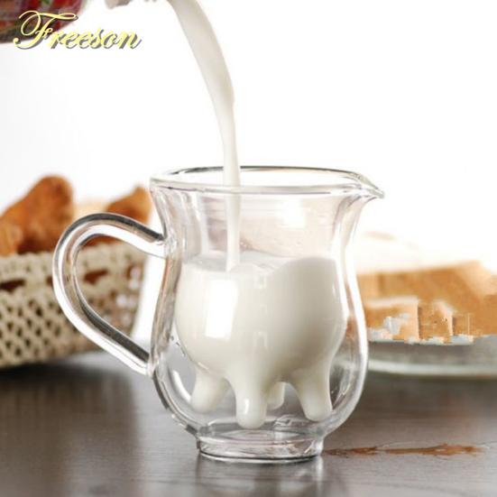 Чистые продукты, двухслойная стеклянная кружка с милой коровой, молочный сок, кофе, 250 мл, чашка со сливками и ручкой