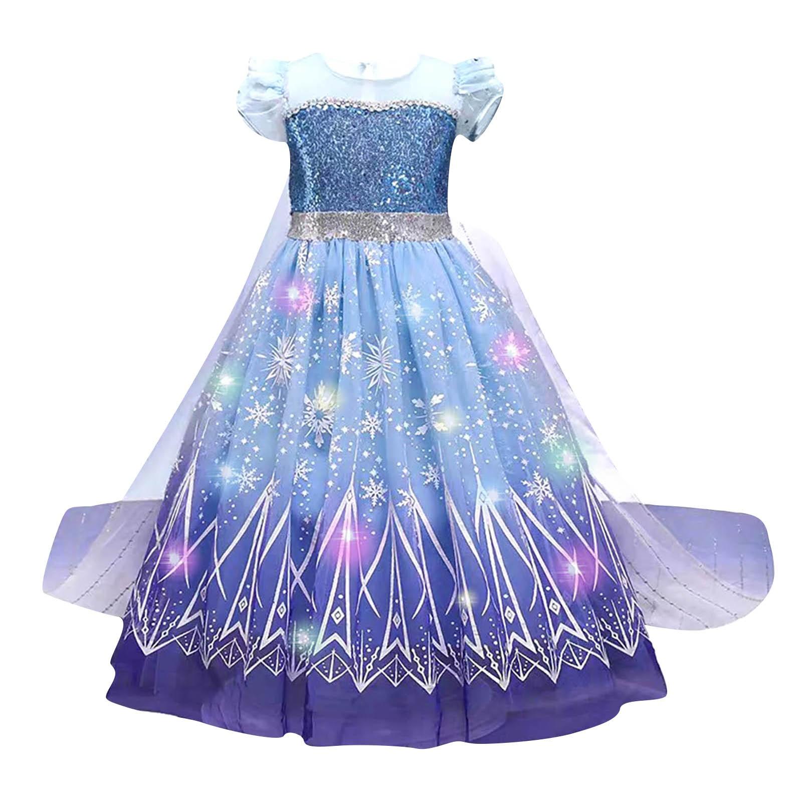 Tondswi Girls Light Up Dress Костюм Малыша Принцесса Одевается с накидкой Детский парик Корона Игрушки Хэллоуин Косплей, платья принцессы для девочек 120 синий