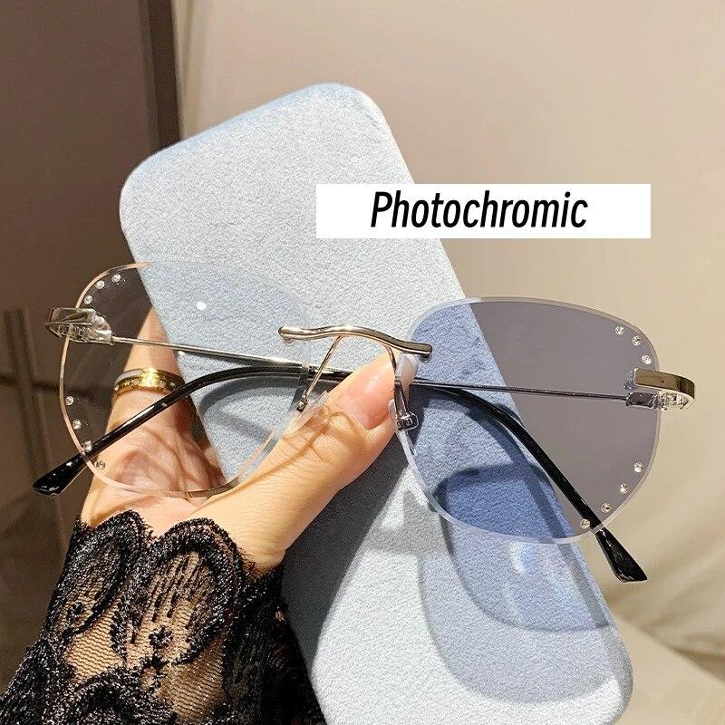 Женские изменяющие цвет очки для близорукости, фотохромные очки для близорукости, модные готовые компьютерные очки без оправы, от 0 до -4,0 0