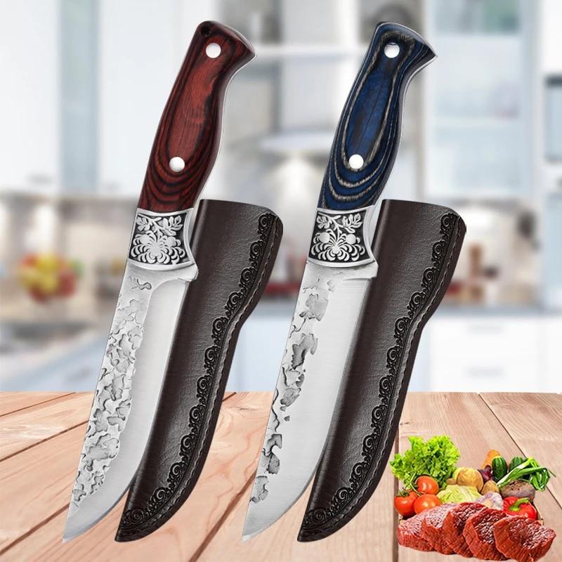 Нож для нарезки домашнего мяса, нож для обвалки мясника, монгольский ручной нож для мяса с крышкой 1pcs синий