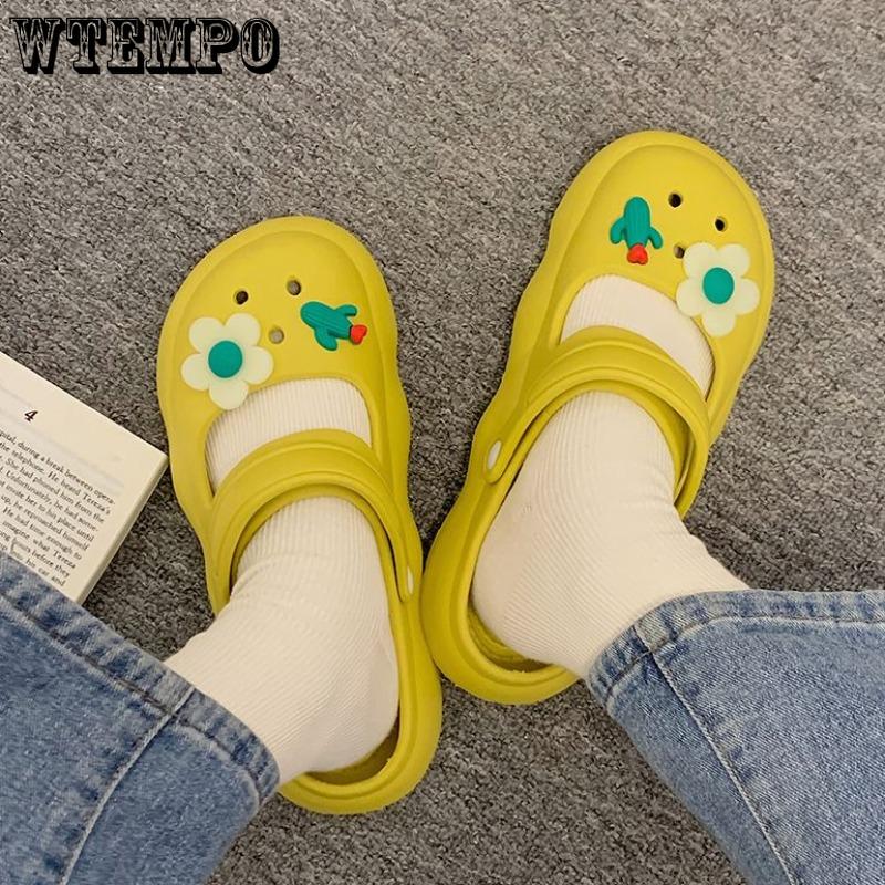 WTEMPO женские тапочки с закрытым носком, дышащие, противоскользящие, износостойкие, на толстой подошве, на толстой подошве, пляжные, милые, двойного назначения, для девочек, для аэродинамической трубы 35 зелёный