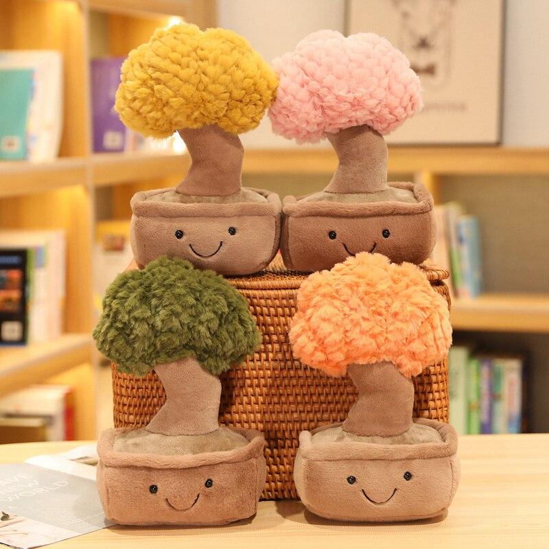 Моделирование Kawaii Fortune Tree, плюшевые куклы, милый пейзаж, растения в горшках, игрушки, мягкие игрушки для детей, декор для девочек, подарок оранжевый