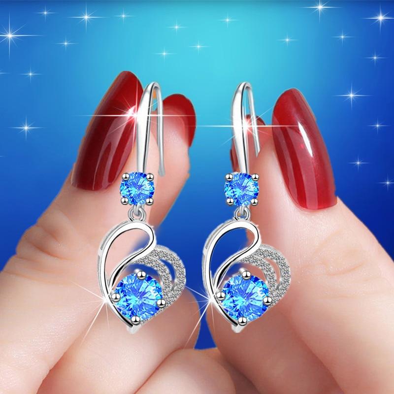 Женские роскошные серьги-капли Love Heart, изысканные ювелирные изделия, винтажные белые/синие/розовые свадебные серьги с камнем белый