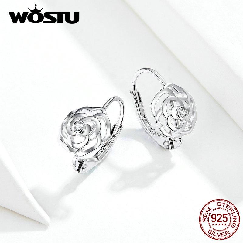 Серьги-капли WOSTU из стерлингового серебра 925 пробы с розами и цирконием, нежные висячие серьги