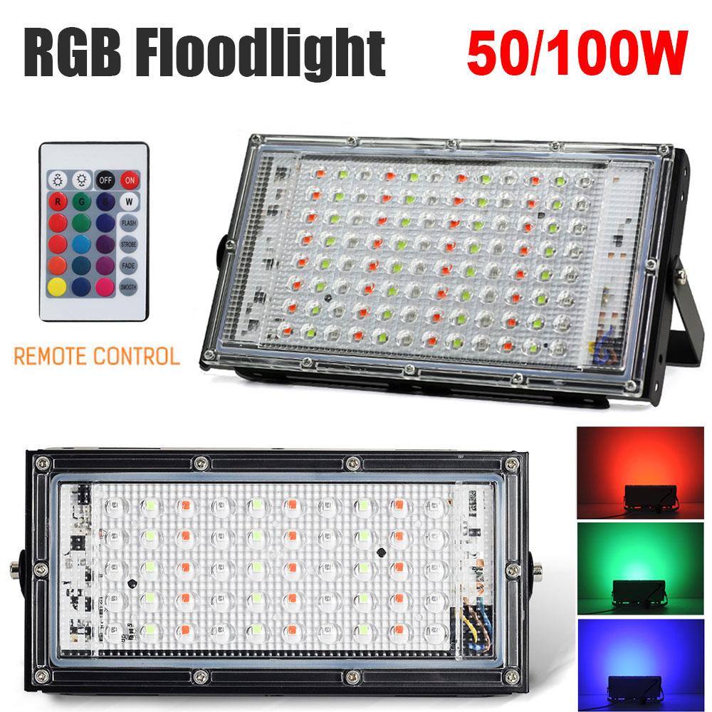 50W 100W RGB светодиодный прожектор с изменением цвета, прожекторы для улицы, IP65, водонепроницаемый с дистанционным управлением 50W