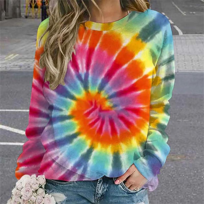 Harajuku 3D Dyeing Patterns Printing Толстовки для женщин Зимняя мода Крутые пуловеры Осенняя уличная одежда Толстовка S