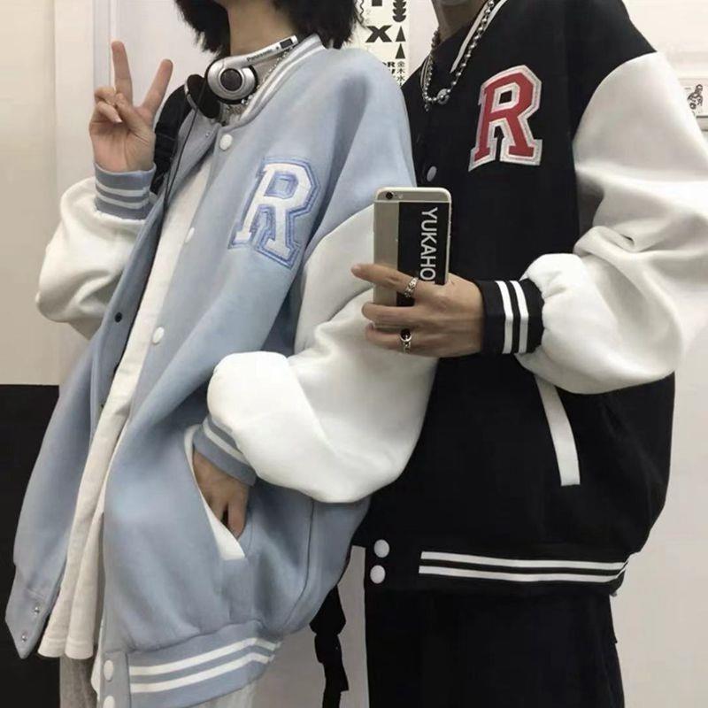 Harajuku толстовки больших размеров, осенние флисовые толстовки с капюшоном большого размера, женская толстовка в стиле хип-хоп, бейсбольная форма M чёрный