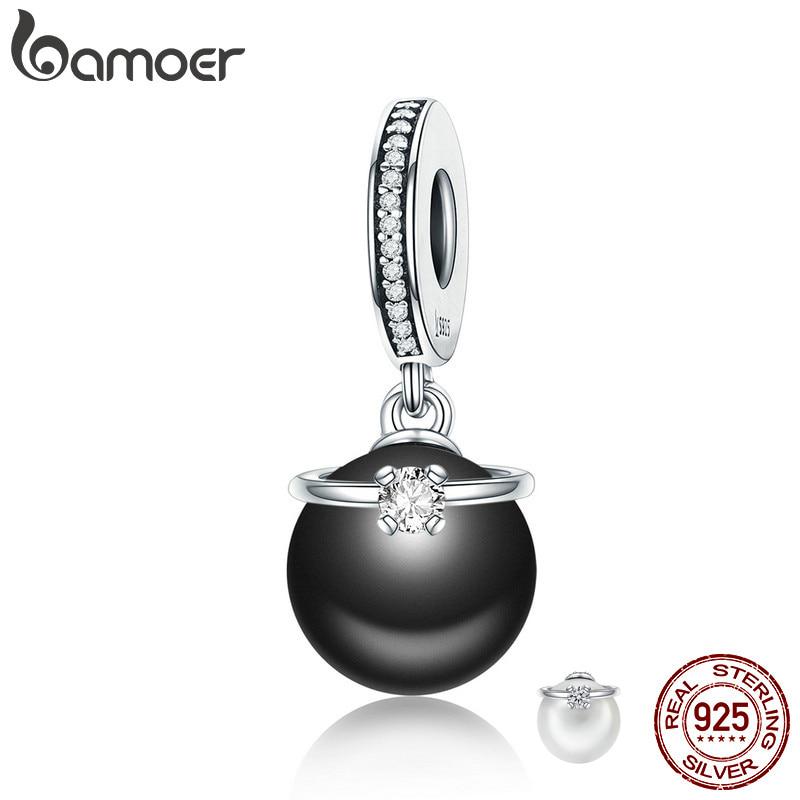 BAMOER 100% стерлинговое серебро 925 пробы, 2 цвета, элегантная подвеска с искусственным жемчугом и прозрачным цирконием, подходит для браслета SCC572