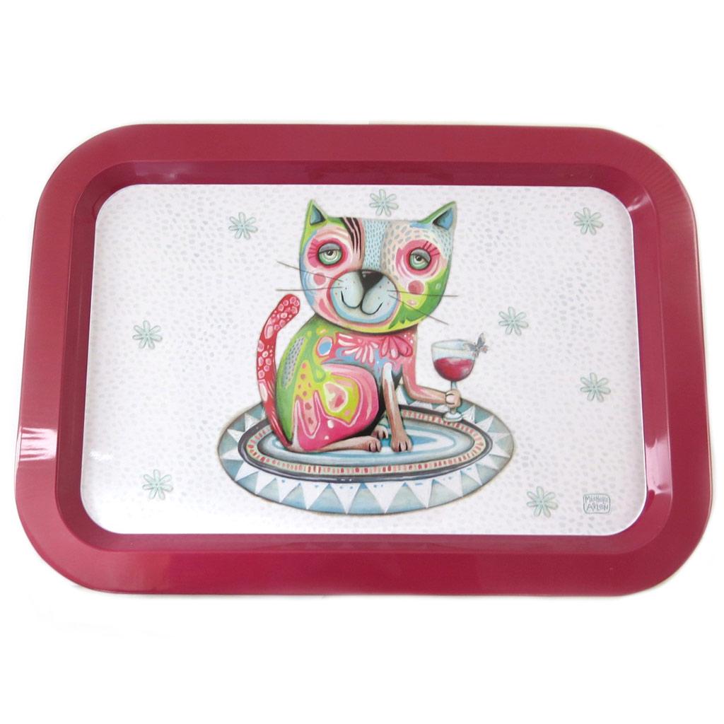 Allen Designs [N7946] Многоцветный красный металлический поднос Allen Designs (кошка) - 35,5x24. 5х1. 5см красный