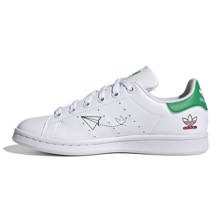 Adidas Stan Smith J Girls Rule - Белые детские кроссовки Cloud-White Vivid-Green FX5976 35½