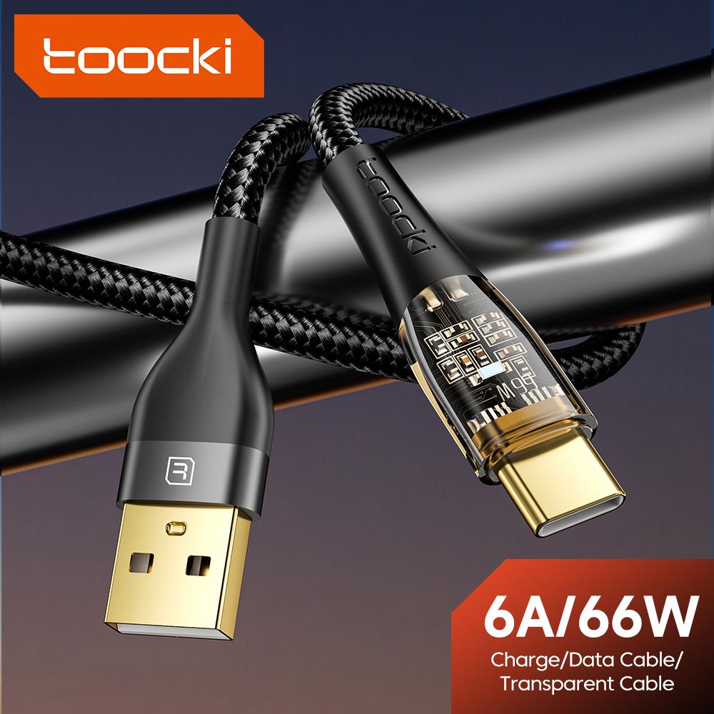 Tooocki 6A 66W USB Type C Кабель Провод для Samsung Huawei Xiaomi Poco f3 Мобильный телефон Кабель для быстрой зарядки Тип C Шнур для передачи данных USB C A-C 1M чёрный