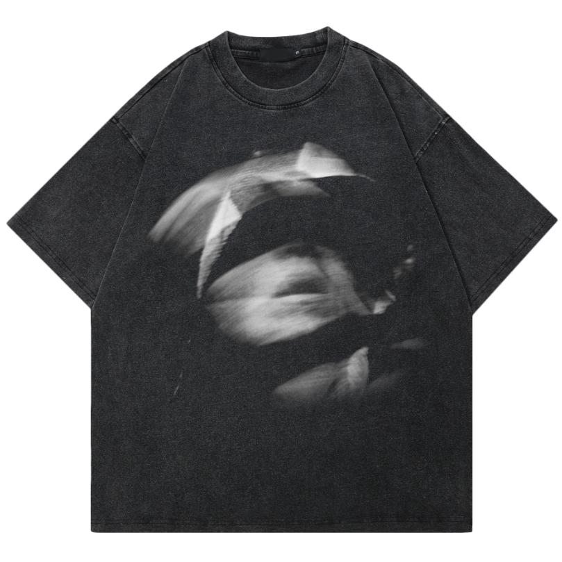Футболка Streetwear с абстрактным принтом 2024 S чёрный