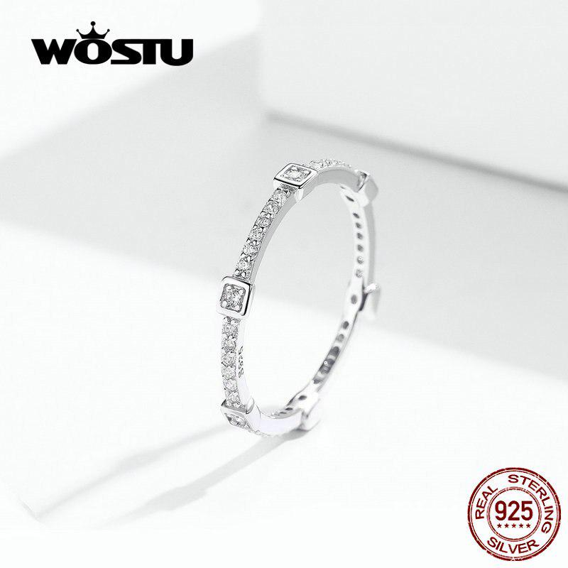 Кольца на палец WOSTU с прозрачным квадратным цирконом, кольца из стерлингового серебра 925 пробы с блестящими круглыми украшениями из циркона 6