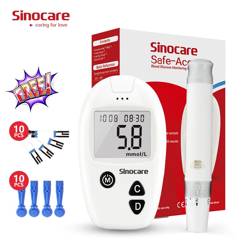 Sinocare Safe Accu Глюкометр Монитор глюкозы в крови Диабетический тестер + 10 бесплатных тест-полосок