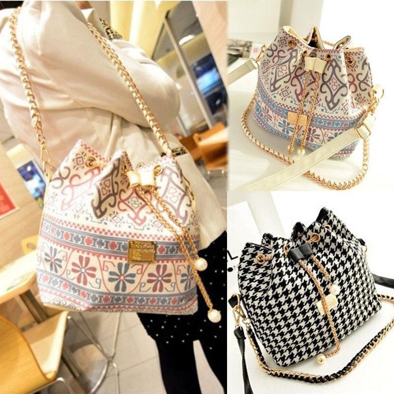 Сумки модные женские Холст Ведро Drawstring Crossbody Сумка через плечо бежевый