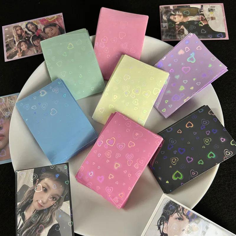 50 шт., лазерная матовая пленка с принтом сердца, держатели для карт Kpop, защитная пленка для карточек Idol, защитная пленка для фотокарт, игровых карт one size розовый