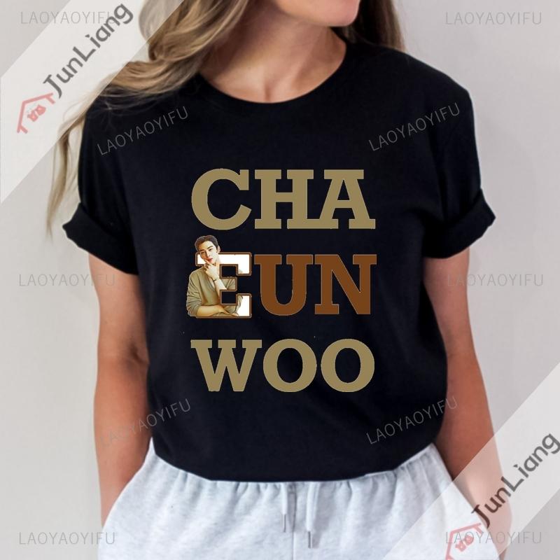 Топы I Love Cha Eun Woo Идеи подарков для фанатов Kpop Harajuku Смешные футболки Футболка с алфавитом Уличная одежда Y2k Одежда в стиле готики L