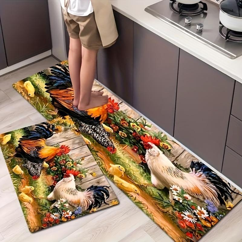 Мягкий кухонный коврик с изображением петуха и подсолнуха, кухонный коврик против усталости, набор водонепроницаемых нескользящих ковриков, коврик для бегуна, прикроватный коврик, впитывающий ковер для кухни 40x60cm