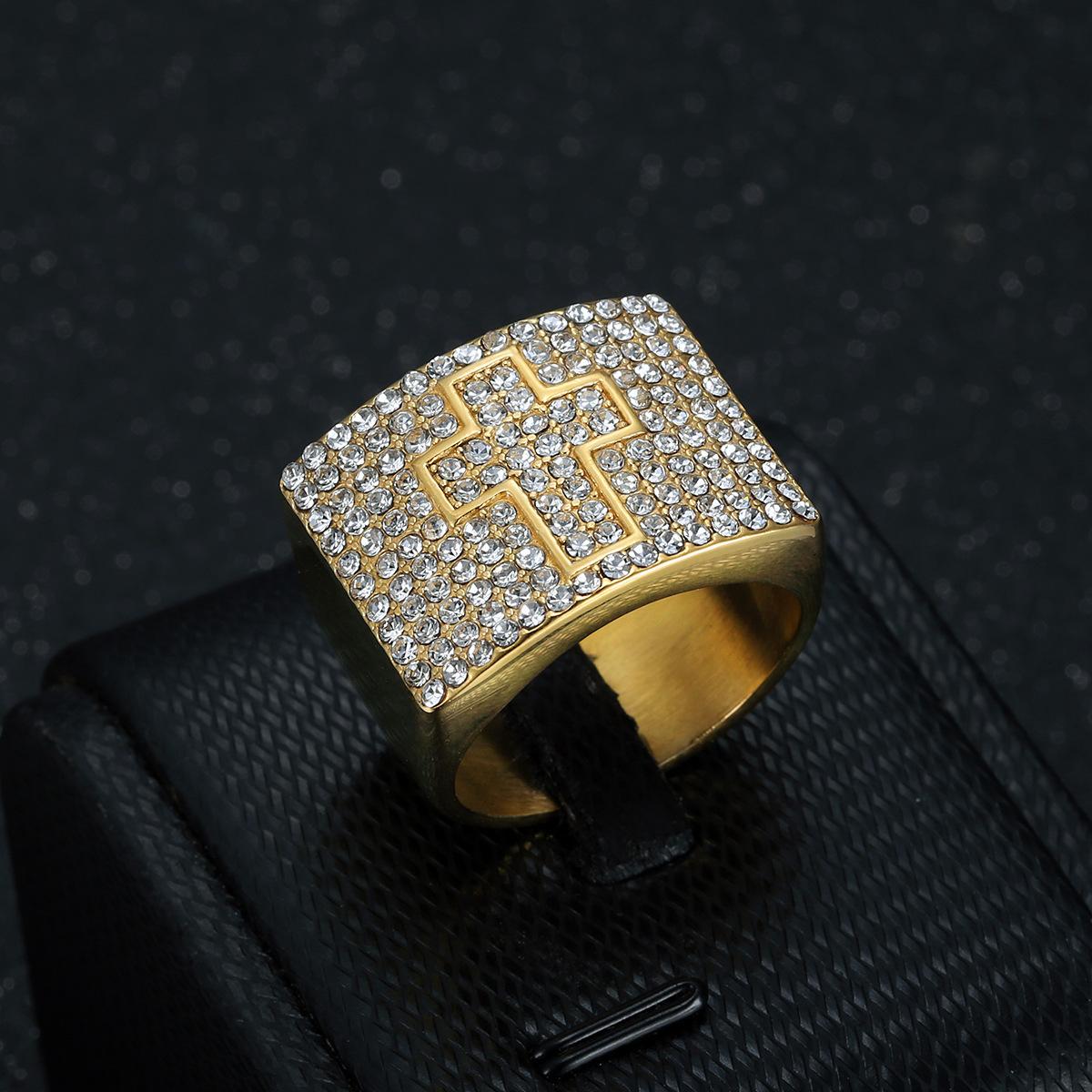  Серебряное кольцо S925, новое позолоченное бриллиантовое крестообразное мужское кольцо в стиле хип-хоп 7