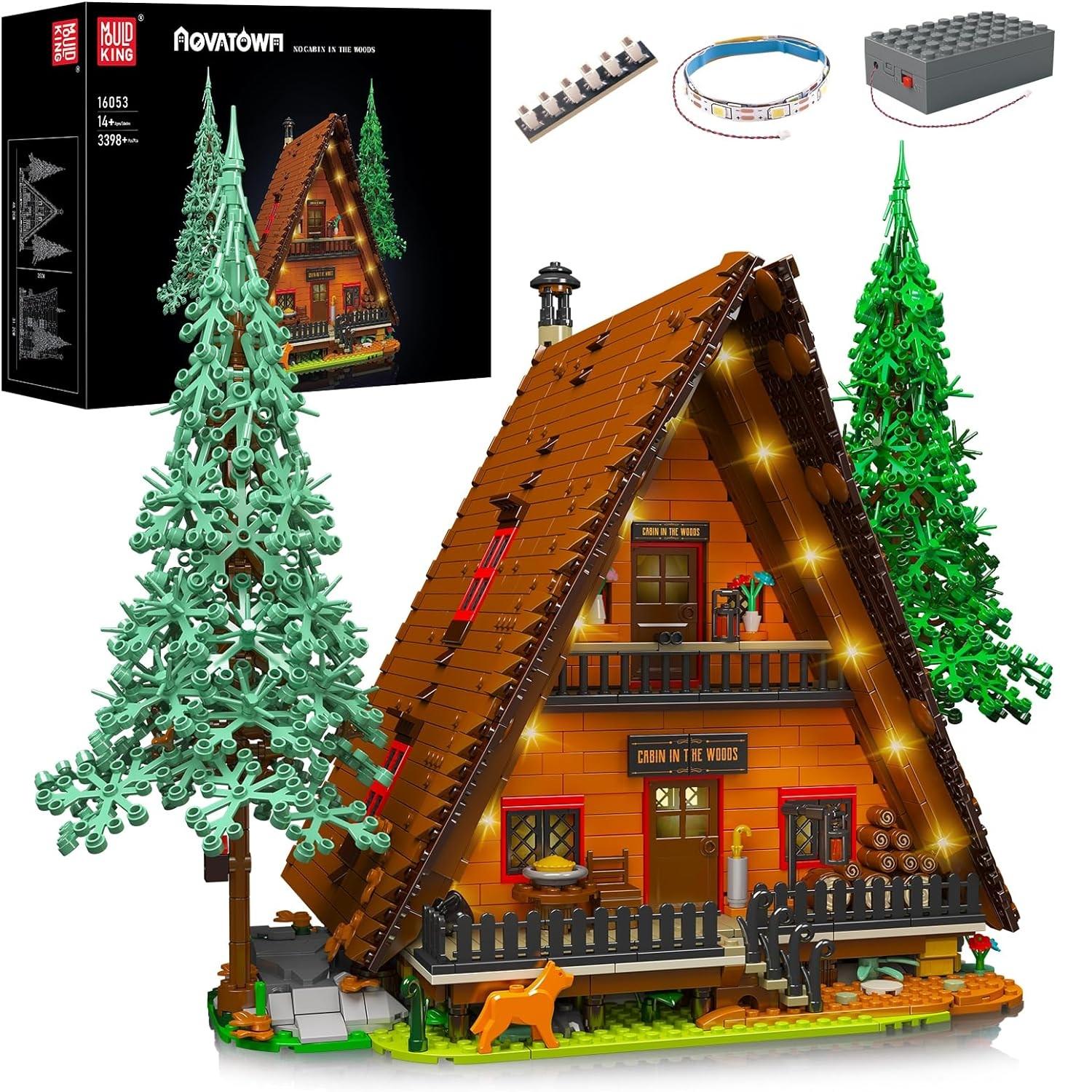 Mold King 16053 Streetview Building Block MOC Рождественский домик в лесу со светодиодными деталями Модель игрушки Детские рождественские подарки дубильная кора