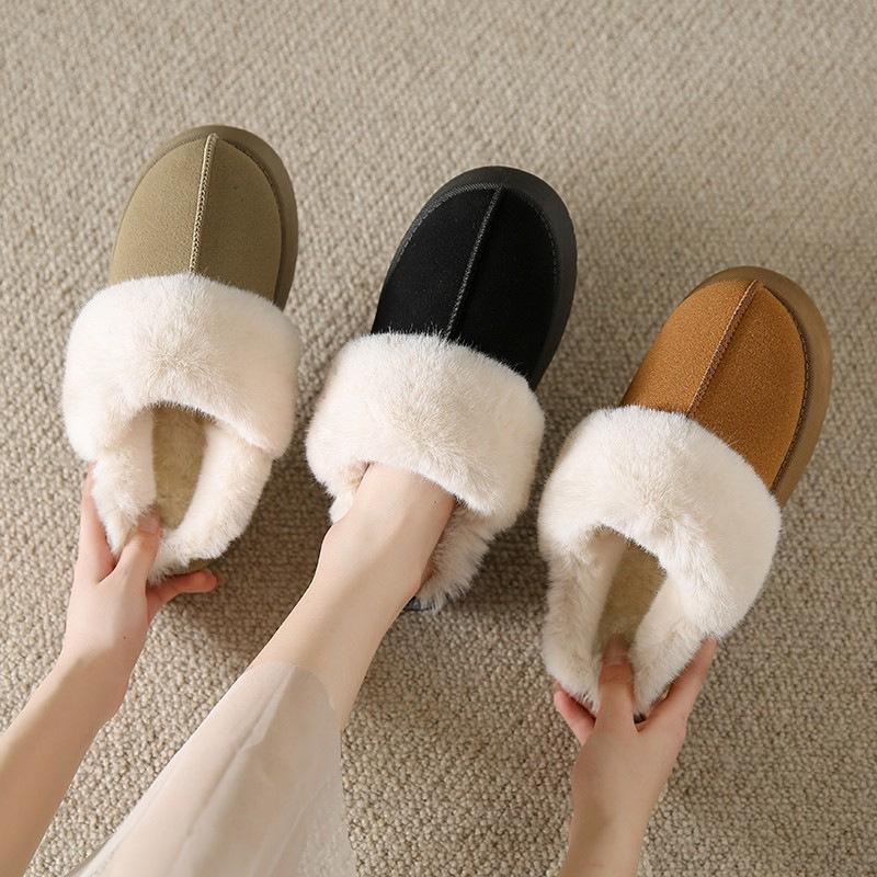 Тапочки Baotou Fluffy, верхняя одежда, женские зимние новые, теплые, ленивые, с толстой подошвой, на флисовой подкладке из хлопка 35 чёрный