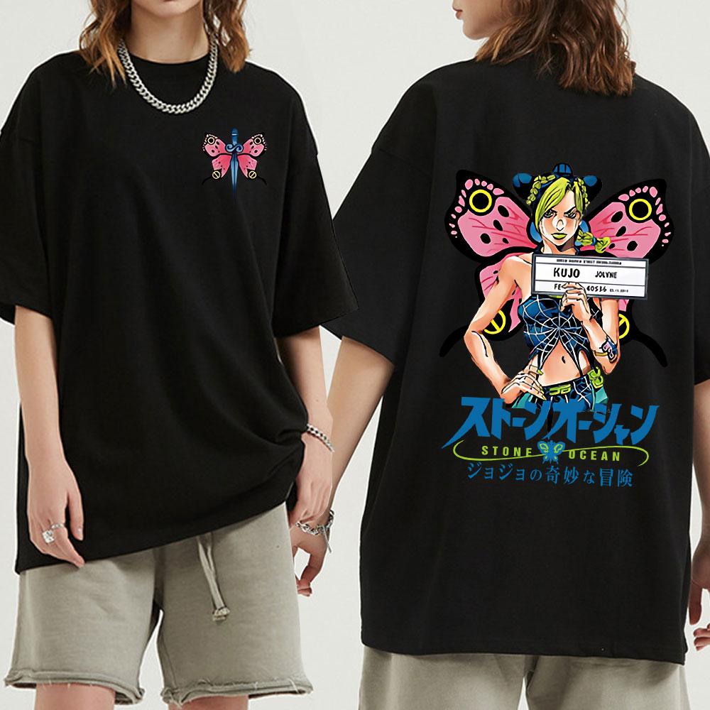 Горячая аниме футболка Jojo Bizarre Adventure Stone Ocean Джолин Куджо футболка с бабочкой мужские повседневные футболки с короткими рукавами верхняя уличная одежда S чёрный