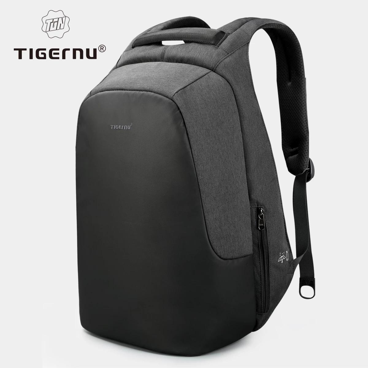 Рюкзак Tigernu с защитой от кражи, водоотталкивающий 15,6-дюймовый USB-зарядка, повседневная мужская школьная сумка, женский и мужской для подростков 30*16*44cm чёрный/серый