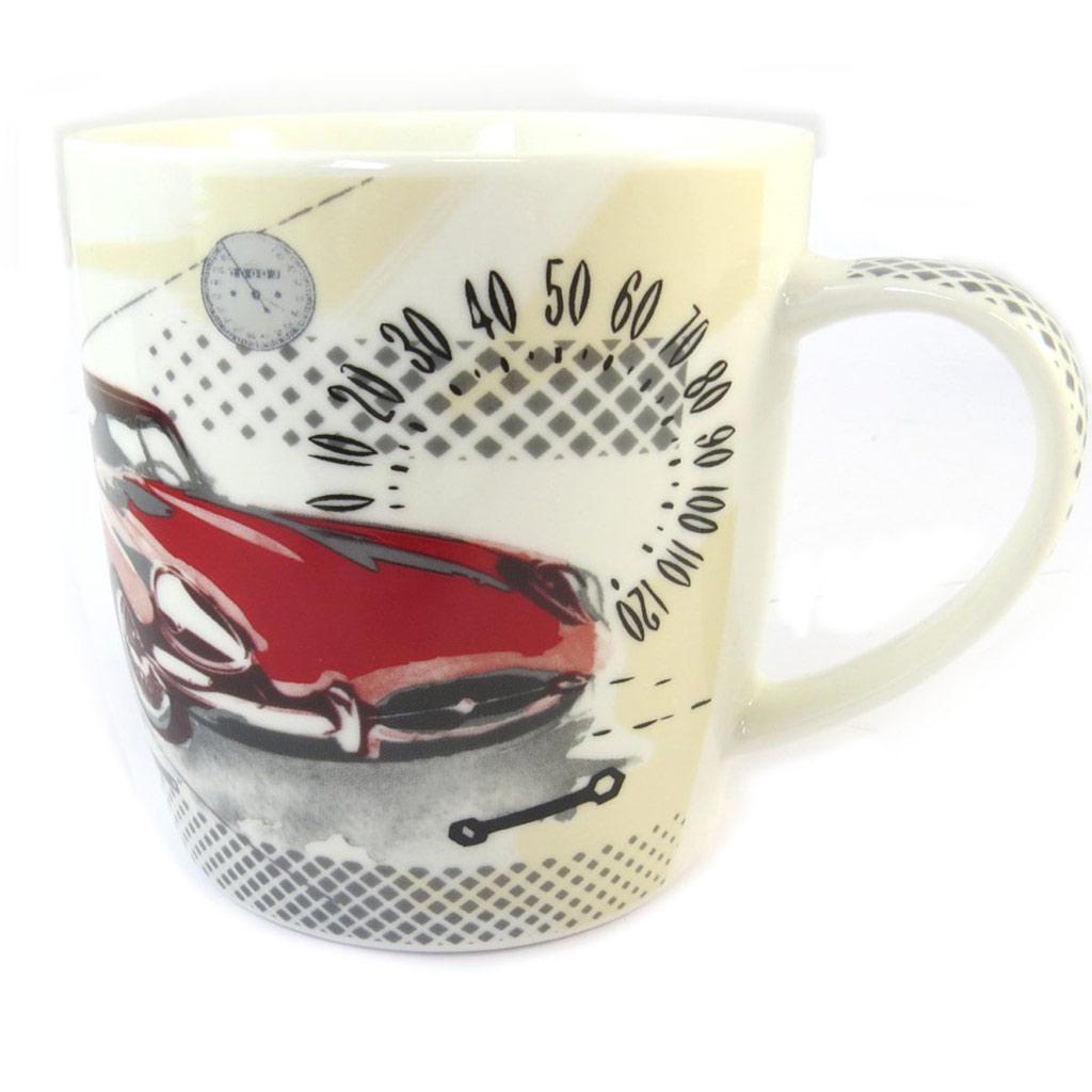 Les Trésors De Lily [P0255] - Разноцветная бежевая фарфоровая кружка  Vintage Cars  (+металлическая коробка) красный