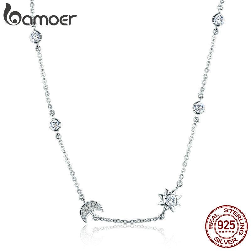 Ожерелья с подвеской BAMOER из стерлингового серебра 925 пробы со сверкающей луной и звездой SCN272