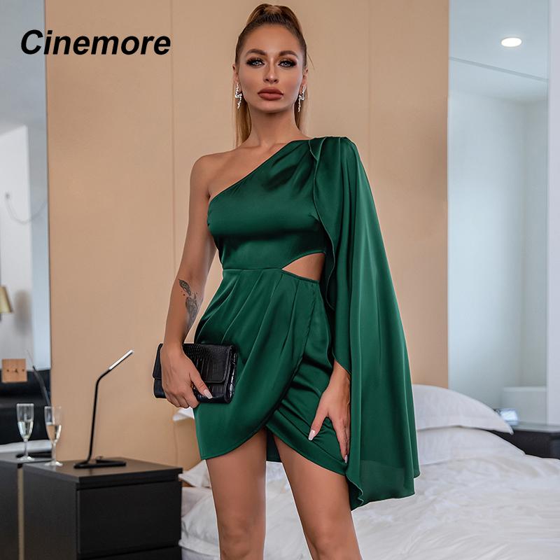 Платье Cinemore, летнее атласное женское платье с драпировкой на одно плечо и вырезом сбоку, женские платья 2022, женское вечернее платье MM2763-HT S светло-розовый