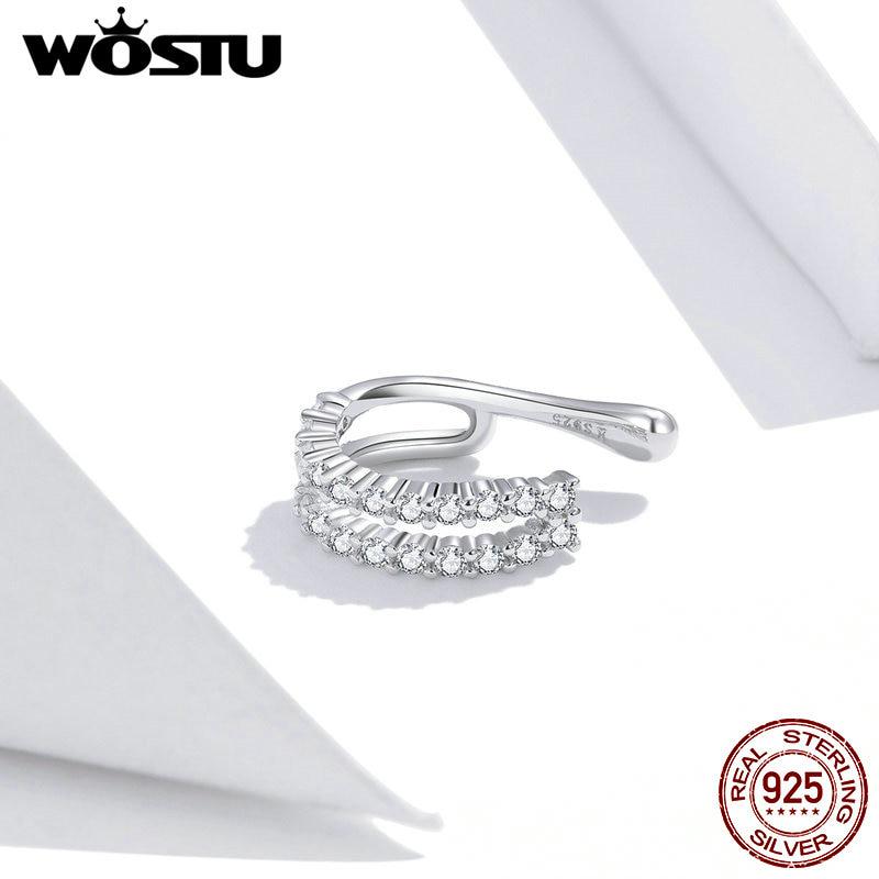 Серьги WOSTU с цирконием, стерлинговое серебро 925 пробы, ослепительные серьги-клипсы с фианитом для женщин, свадебные украшения 925 silver