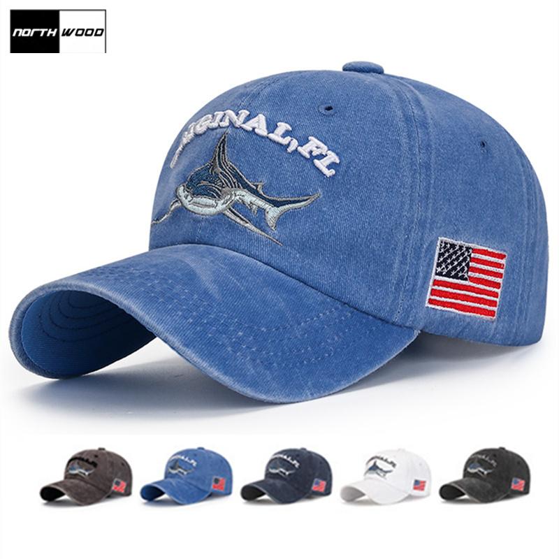 NORTHWOOD Бейсболка из хлопка с узором акулы для мужчин и женщин Kpop Dad Hat Кепка-дальнобойщик чёрный