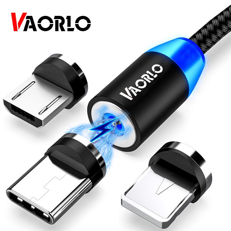 Кабели для телефонов VAORLO USB Магнитный зарядный кабель для Micro Type-C 8-контактный модный кабель для быстрой зарядки для iphone Xiaomi Huawei Samsung Micro чёрный