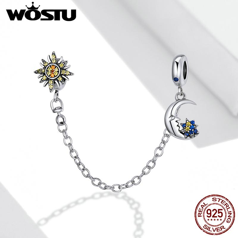 WOSTU Вся Вселенная, стерлинговое серебро 925 пробы, круглая защитная цепочка, ограничитель Солнца и Луны, подвеска, подходит для браслетов, ювелирных изделий своими руками 925 silver