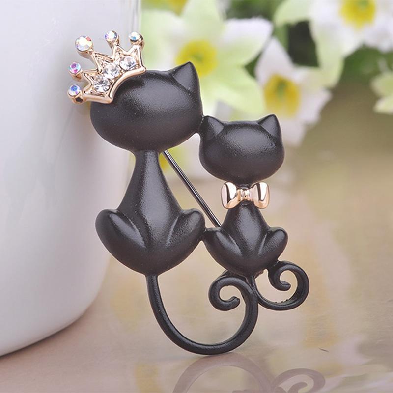 Гладкие броши с черными кошками, хрустальная корона, королева, корсажи, булавка, женские шляпы, шарф, костюм, брошь