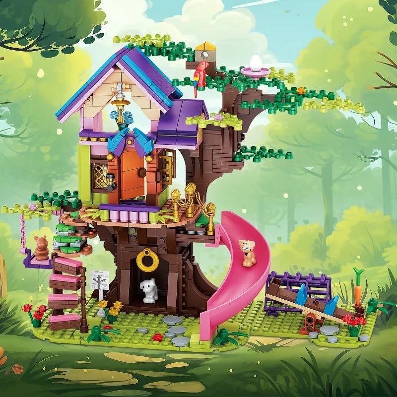 ToylinX Строительная игрушка для малышей Лесной дом на дереве Замок мечты Сменная кирпичная модель Развивающая для детей Рождество Хэллоуин кислотные зеленого