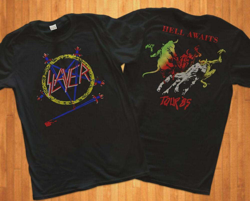 Футболка RareSlayer Tour 1985 Awaits Metal Rock Thras Reprint Переиздание S