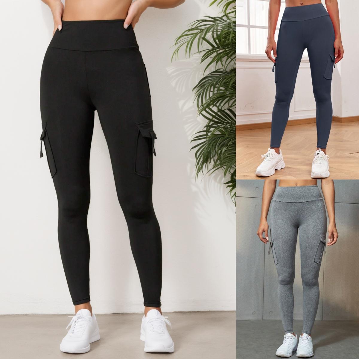 Rose Beauty A Solid Wide Belt Running Yoga Stretch Multi Pocket Patched Cargo Leggings Брюки Фитнес Йога Штаны Для Женщин S
