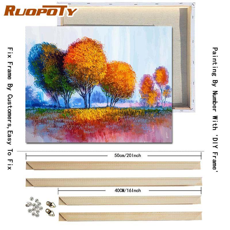 Ruopoty DIY Рамка Дерево Пейзаж Картина DIY Наборы для рисования по номерам Современное настенное искусство Пейзаж Ручная роспись маслом для гостиной Искусство