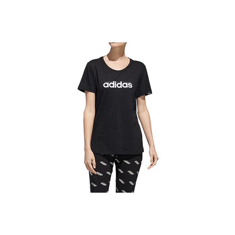 Adidas Alphabet Logo Print Training Спортивная футболка с коротким рукавом Женские топы Черный FM6154 S