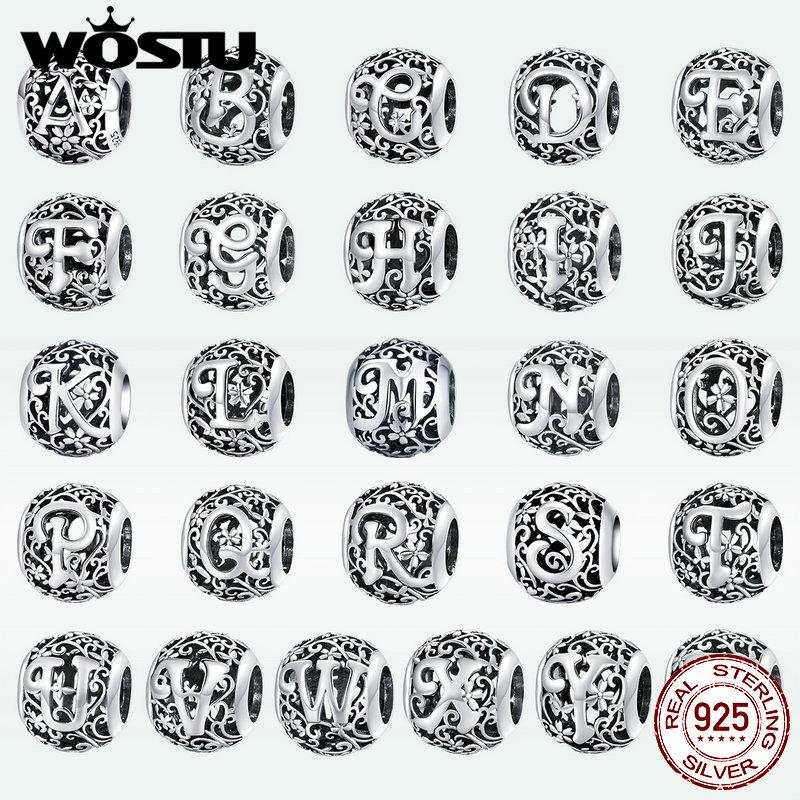 WOSTU Аутентичные оригинальные стерлингового серебра 925 пробы Mori с буквами AZ, очаровательные бусины для женщин, браслет и браслет, сделай сам, изготовление ювелирных изделий A