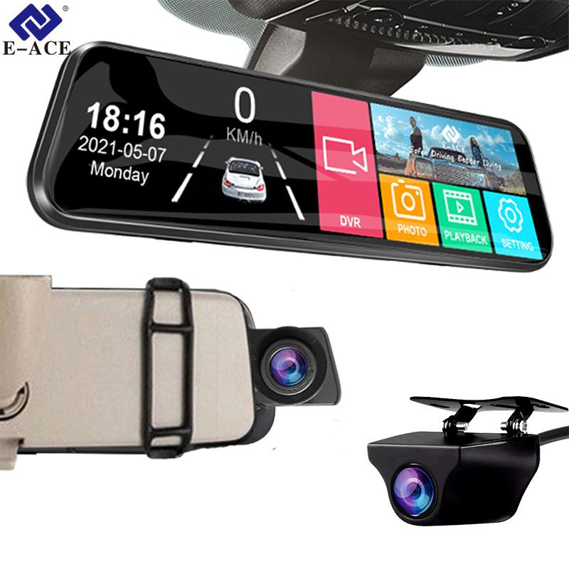 E-ACE 10-дюймовый сенсорный экран Автомобильный видеорегистратор FHD 1080P Stream Media Dash Camera Зеркало Видеорегистратор 1080 No TF Card