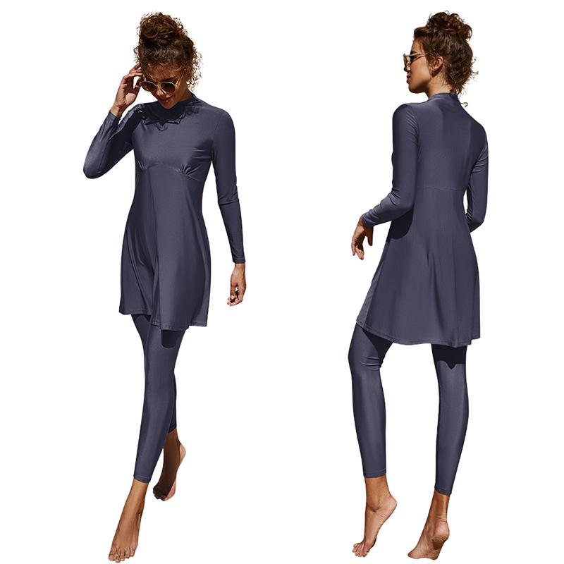 Новый женский мусульманский купальник S-XL, тонкий исламский купальник с длинным рукавом, летний арабский пляжный бикини, скромный купальник с полным покрытием, купальный костюм буркини S чёрный