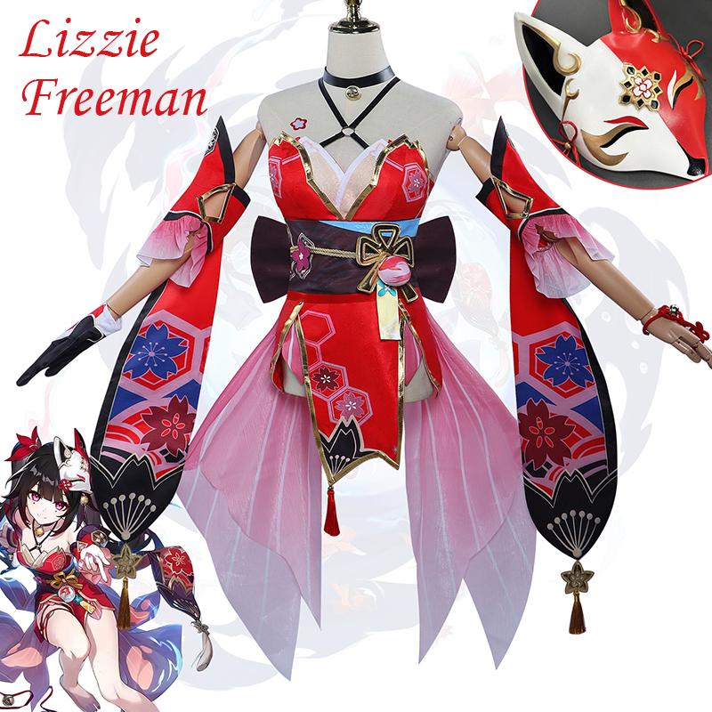 Honkai Impact Lizzie Freeman COS костюм маска дурак фейерверк аниме анимационный игровой костюм для девочек XS красный
