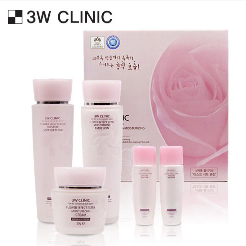 Наборы косметики 3W CLINIC Flower Effect Extra Moisturizing Skin Care 3 Набор (Тонер+Эмульсия+Крем)