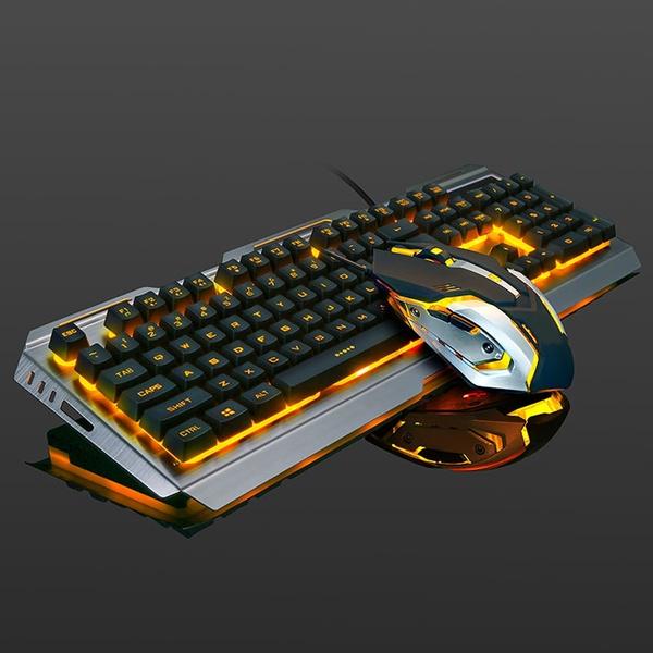 V1 USB-проводная эргономичная механическая игровая клавиатура с подсветкой и мышью чёрный