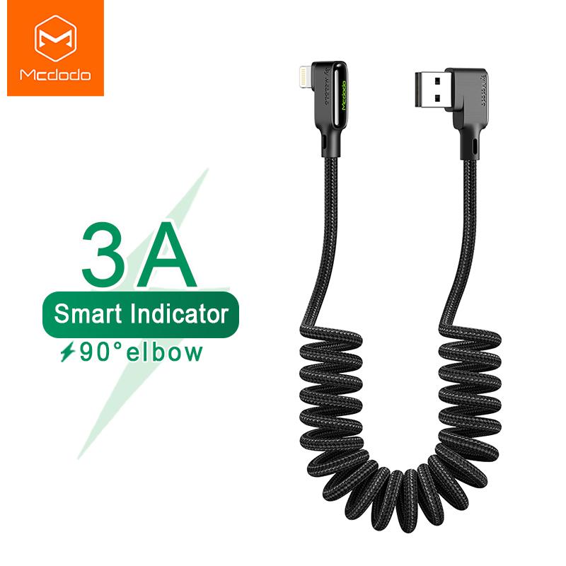 Mcdodo Spring USB-кабель 3A для iPhone, быстрое зарядное устройство, кабель для передачи данных, автомобильный Стайлинг, провод для хранения для IPhone 13 12 11 Pro Max X XS XR, светодиодный шнур чёрный