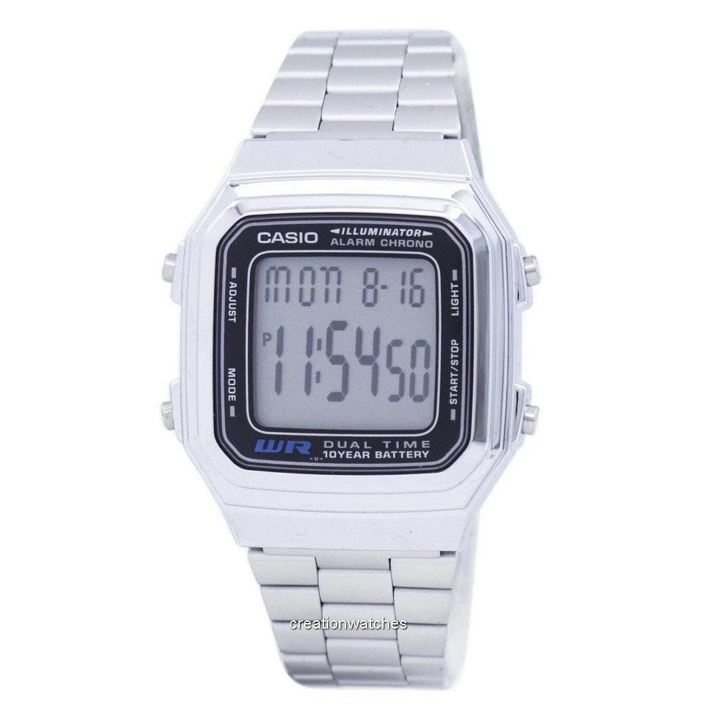 Casio Digital Stainless Steel Alarm Chrono Dual Time A178WA-1ADF A178WA-1A Мужские часы серый