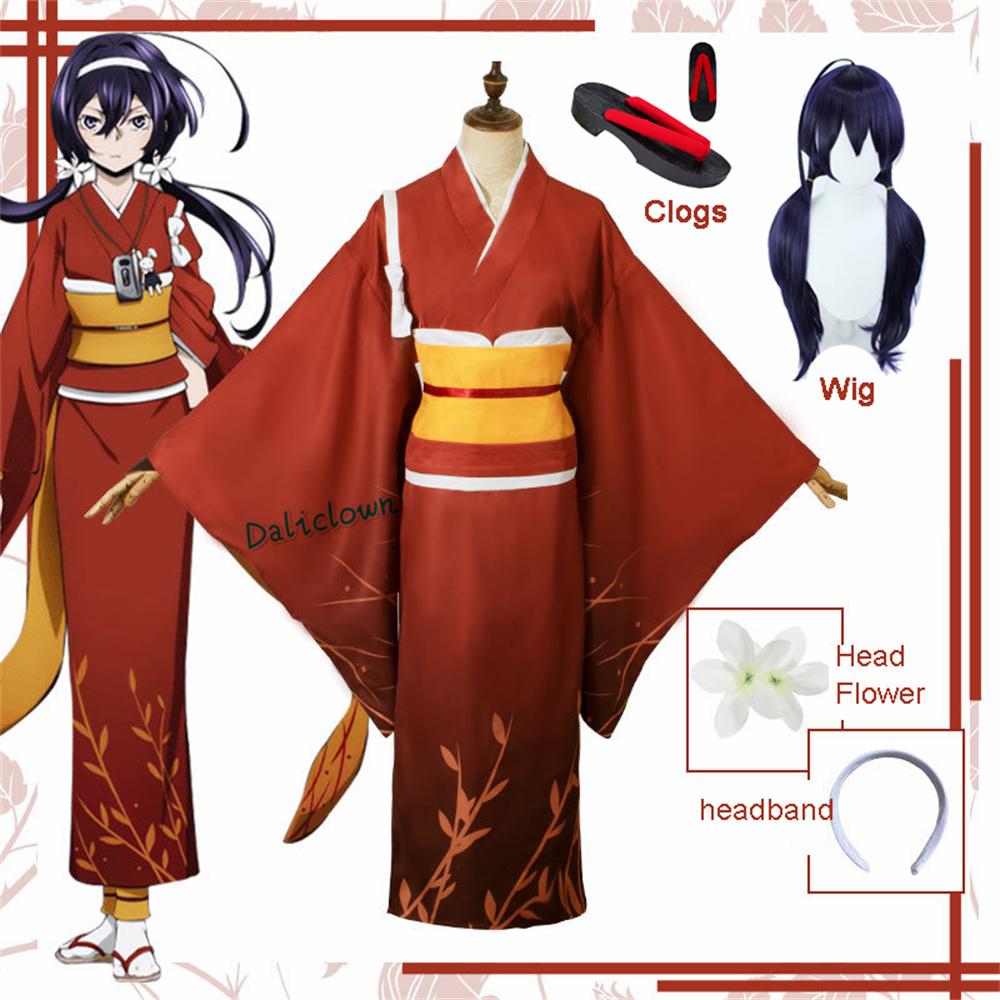 Аниме Bungou Bungo Stray Dogs 4 Izumi Kyouka, платье-кимоно для косплея, женский костюм юката на Хэллоуин, парик Kyouka, сабо, обувь, наряд ShoesOnly-36-23cm&Bungo Stray Dogs 4